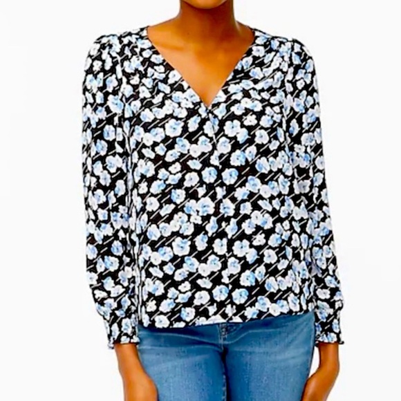 J. Crew Factory Tops - JCrew Factory Top w/smocked sleeves and covered buttons-SZ 4